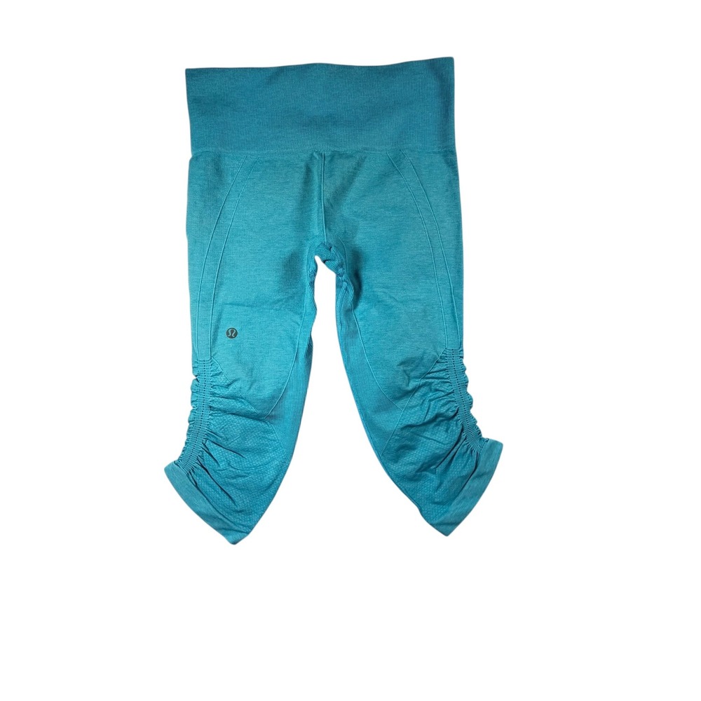 Lululemon Gather & Crow Crop Women 6/8 Teal Good Ruched High‎ Rise Leggings